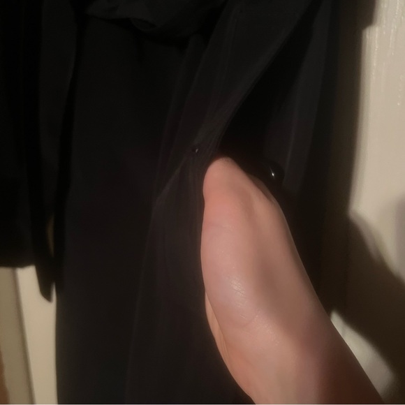 London Fog Long Black Wrap Coat Button down waist tie trench size large - Picture 7 of 11